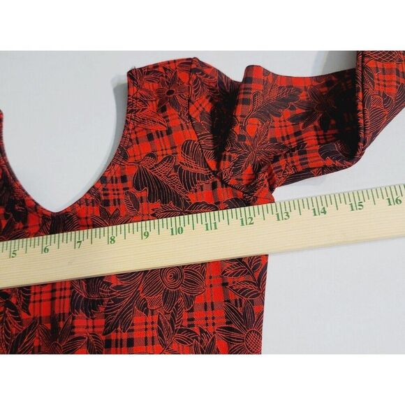 GK Elite AM Long Sleeve VTG Cotton Leotard Bodysuit Red Plaid Floral Size M, NWT - Picture 11 of 13
